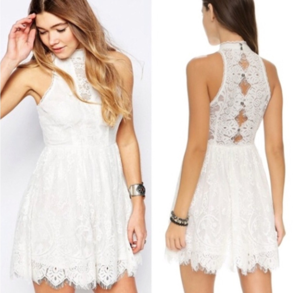 Free People Ivory Lace Halter Dress